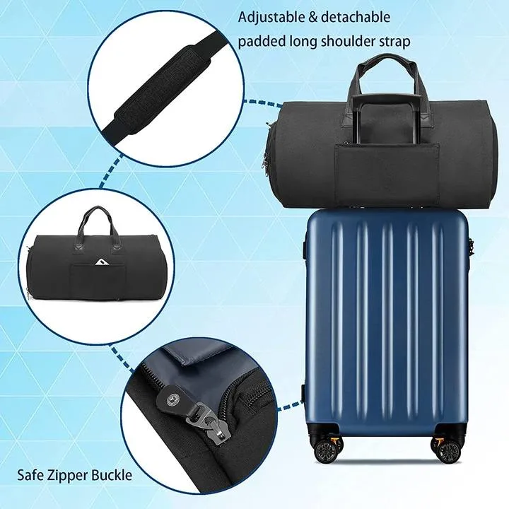 Convertible Garment Bag with Shoulder Strap Shoes Compartment Carry on Travel Suit Bags 2 in 1 Garment Duffle Bag