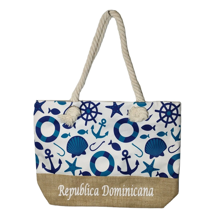 Custom Logo Canvas Large Tropical Tote Bag Souvenir Beach Bag with City Names