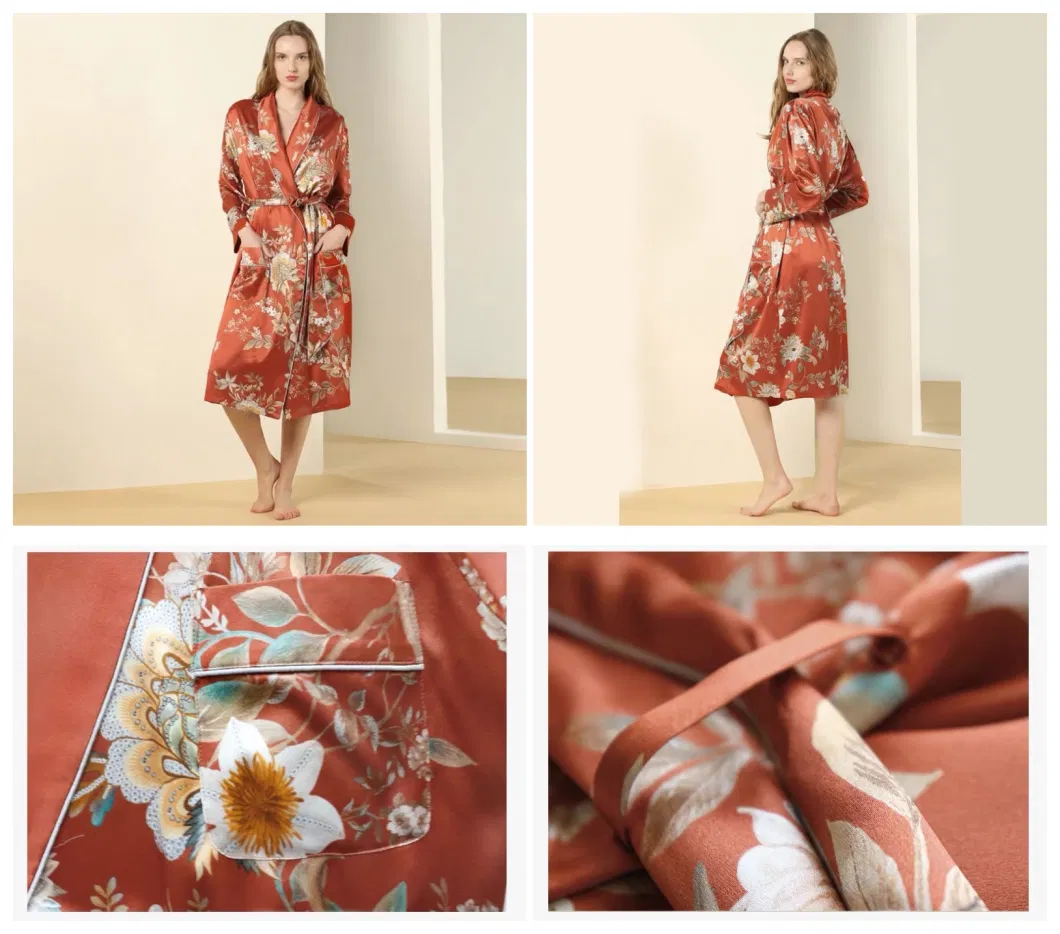 China Factory Non-Toxic 100% Mulberry Silk Fashion Long Silk Robe of Custom Brand