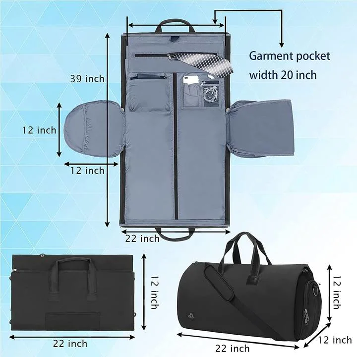 Convertible Garment Bag with Shoulder Strap Shoes Compartment Carry on Travel Suit Bags 2 in 1 Garment Duffle Bag