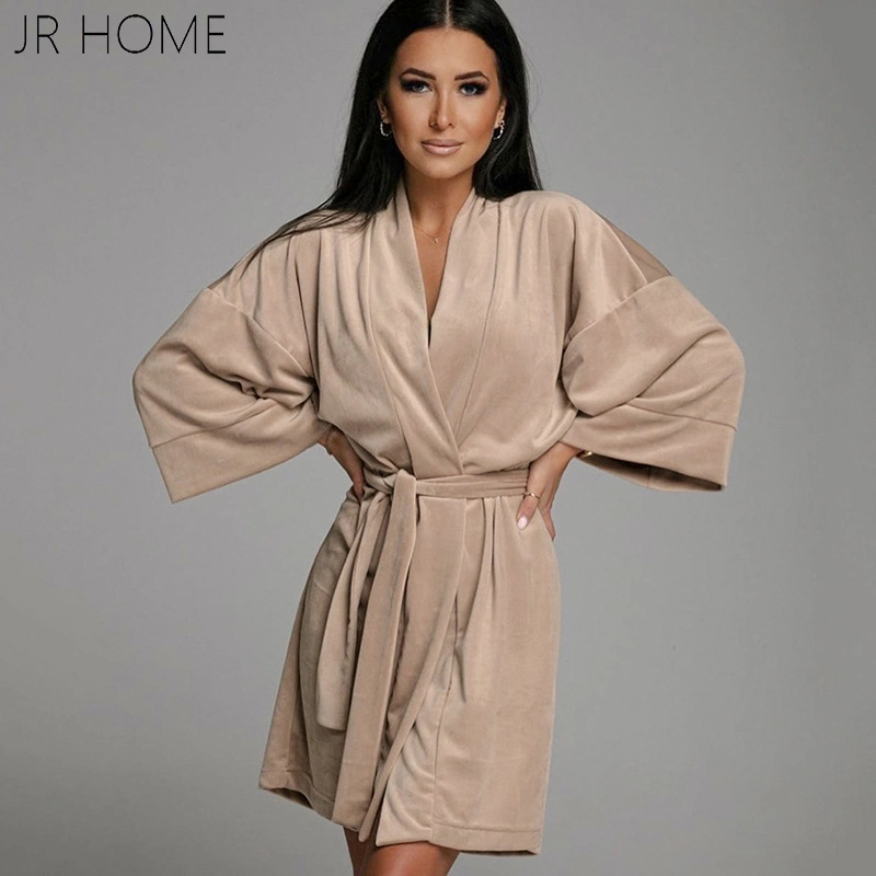 Sleepwear Solid Women Robes Velvet Kimono Robe